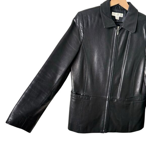 Petite Sophisticate Vintage Black Genuine Leather Jacket Zipper Front, Sz M - Picture 6 of 10